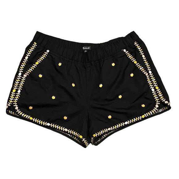 Madewell Size Medium Embroidered Springtime Pull On Black Boho Shorts - Picture 1 of 12